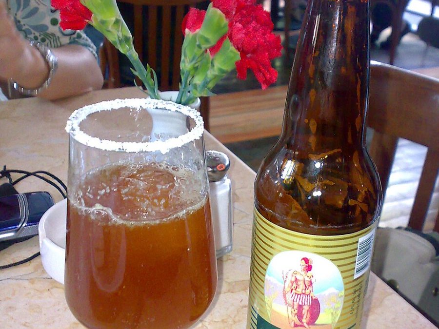 A michelada with a salted rim